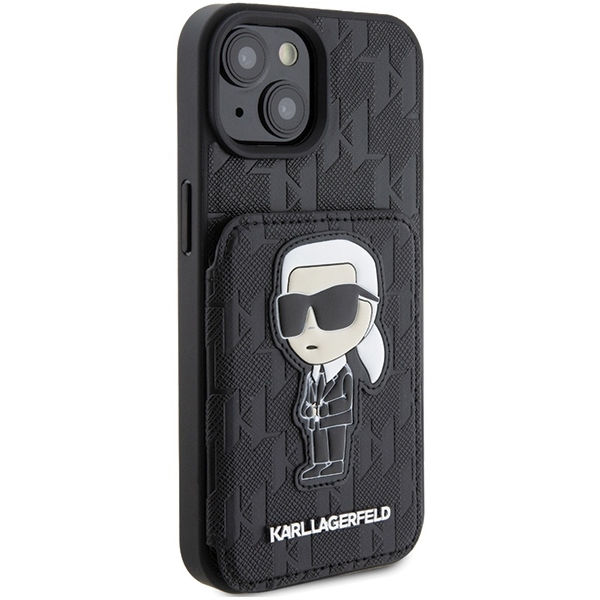 Karl Lagerfeld - Saffiano Cardslots and Stand (KLHCP15SSAKKNSCK) - iPhone 15 - Monogram Ikonik