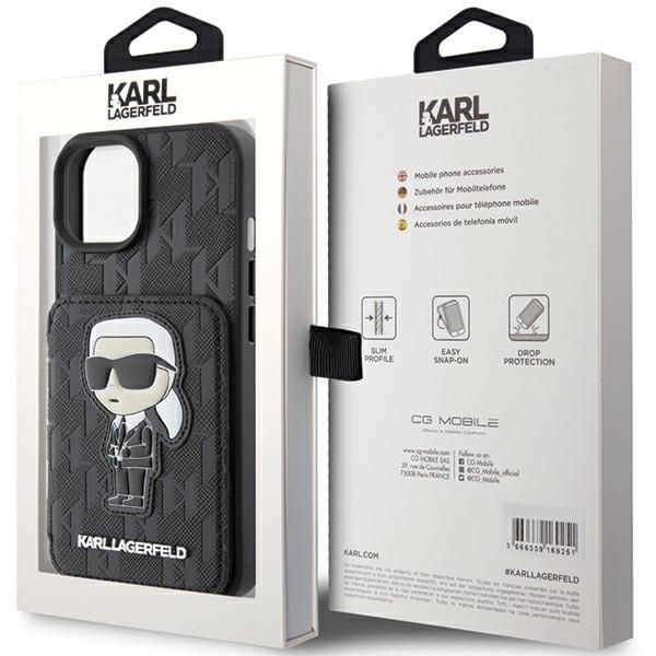 Karl Lagerfeld - Saffiano Cardslots and Stand (KLHCP15SSAKKNSCK) - iPhone 15 - Monogram Ikonik