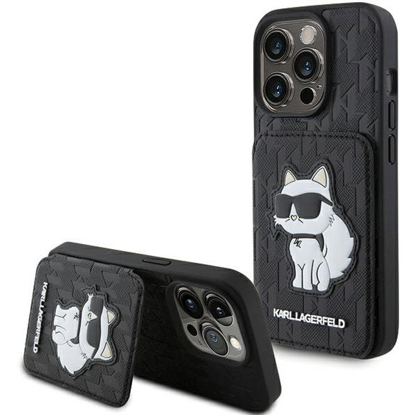 Karl Lagerfeld - Saffiano Cardslots and Stand (KLHCP15XSAKCNSCK) - iPhone 15 Pro Max - Monogram Choupette