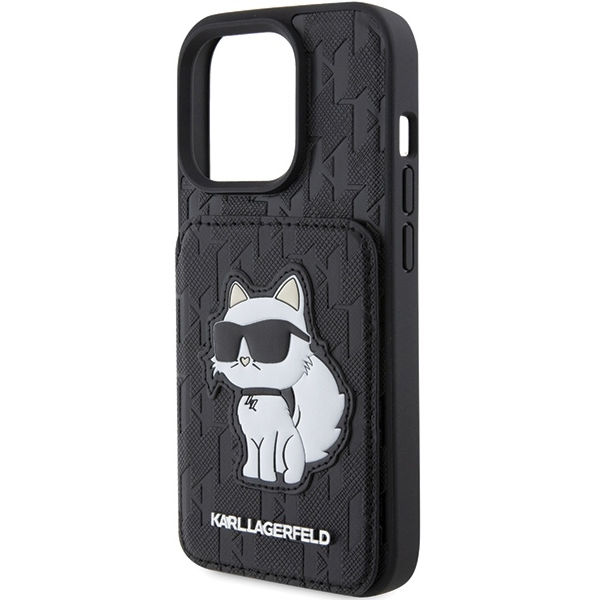 Karl Lagerfeld - Saffiano Cardslots and Stand (KLHCP15XSAKCNSCK) - iPhone 15 Pro Max - Monogram Choupette