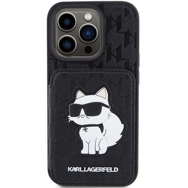Karl Lagerfeld - Saffiano Cardslots and Stand (KLHCP15XSAKCNSCK) - iPhone 15 Pro Max - Monogram Choupette