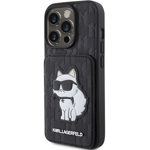 Karl Lagerfeld - Saffiano Cardslots and Stand (KLHCP15XSAKCNSCK) - iPhone 15 Pro Max - Monogram Choupette