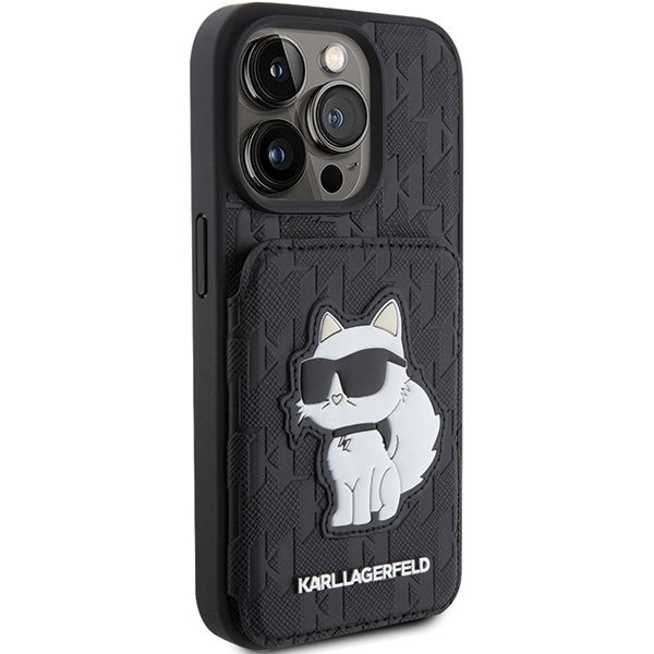Karl Lagerfeld - Saffiano Cardslots and Stand (KLHCP15XSAKCNSCK) - iPhone 15 Pro Max - Monogram Choupette