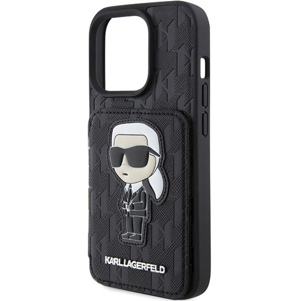 Karl Lagerfeld - Saffiano Cardslots and Stand (KLHCP15XSAKKNSCK) - iPhone 15 Pro Max - Monogram Ikonik