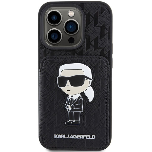 Karl Lagerfeld - Saffiano Cardslots and Stand (KLHCP15XSAKKNSCK) - iPhone 15 Pro Max - Monogram Ikonik