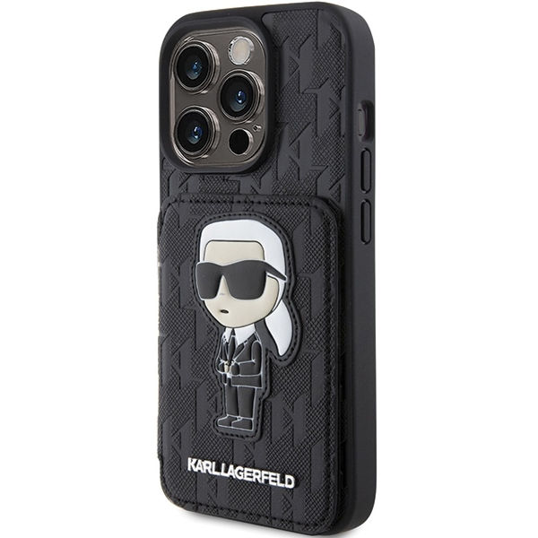 Karl Lagerfeld - Saffiano Cardslots and Stand (KLHCP15XSAKKNSCK) - iPhone 15 Pro Max - Monogram Ikonik