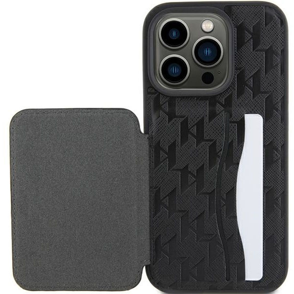Karl Lagerfeld - Saffiano Cardslots and Stand (KLHCP15XSAKKNSCK) - iPhone 15 Pro Max - Monogram Ikonik