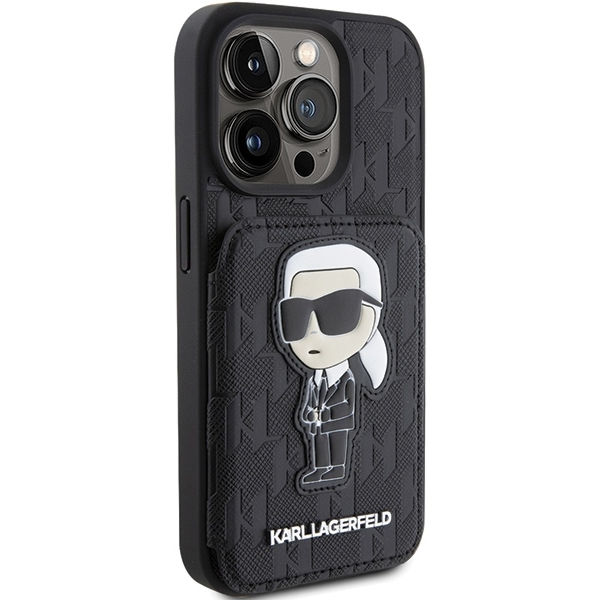 Karl Lagerfeld - Saffiano Cardslots and Stand (KLHCP15XSAKKNSCK) - iPhone 15 Pro Max - Monogram Ikonik