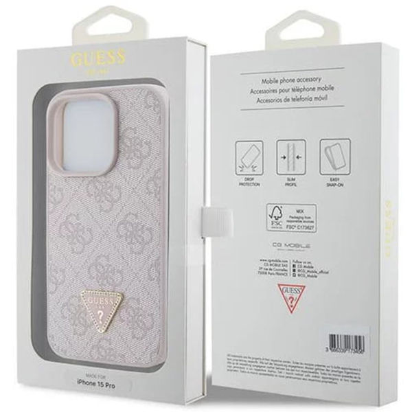 Guess - Leather 4G Triangle Strass (GUHCP15LP4TDPP) - iPhone 15 Pro - Pink