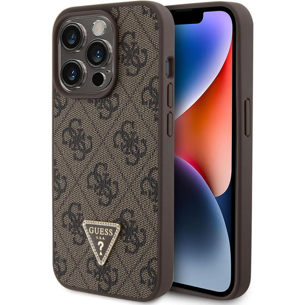 Guess - Leather 4G Triangle Strass (GUHCP15LP4TDPW) - iPhone 15 Pro - Brown