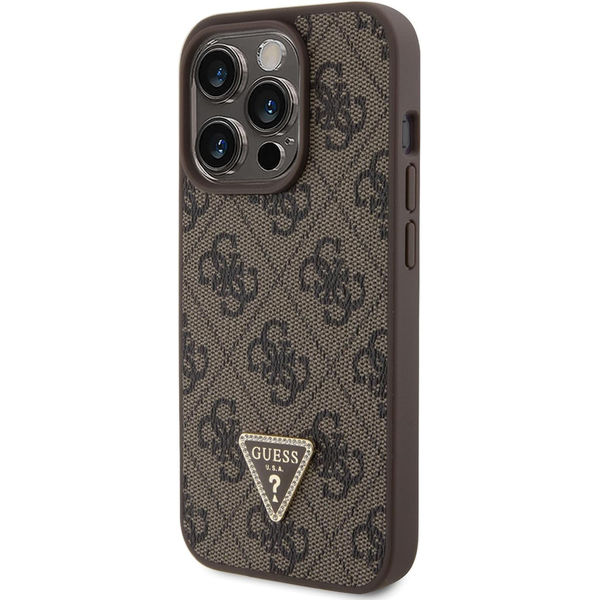 Guess - Leather 4G Triangle Strass (GUHCP15LP4TDPW) - iPhone 15 Pro - Brown