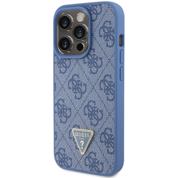 Guess - Leather 4G Triangle Strass (GUHCP15LP4TDPB) - iPhone 15 Pro - Blue