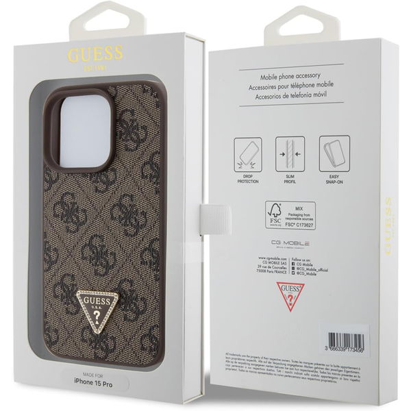 Guess - Leather 4G Triangle Strass (GUHCP15XP4TDPW) - iPhone 15 Pro Max - Brown