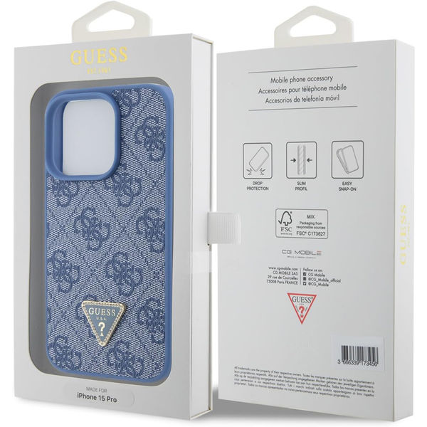 Guess - Leather 4G Triangle Strass (GUHCP15XP4TDPB) - iPhone 15 Pro Max - Blue