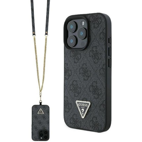 Guess - Leather Metal Logo Strass Crossbody (GUHCP16LP4TDSCPK) - iPhone 16 Pro - Black