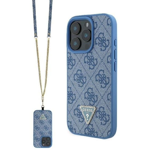 Guess - Leather Metal Logo Strass Crossbody (GUHCP16SP4TDSCPB) - iPhone 16 - Blue