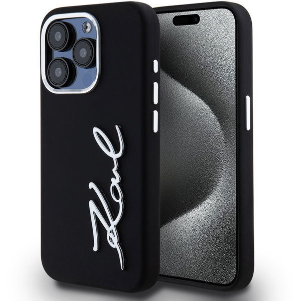 Karl Lagerfeld - Silicone (KLHCP15LSCMSMVK) - iPhone 15 Pro - Metal Script Logo