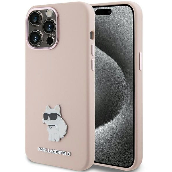 Karl Lagerfeld - Silicone (KLHCP15LSMHCNPP) - iPhone 15 Pro - Pink Choupette Metal Pin