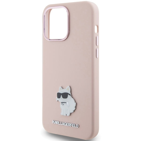 Karl Lagerfeld - Silicone (KLHCP15LSMHCNPP) - iPhone 15 Pro - Pink Choupette Metal Pin