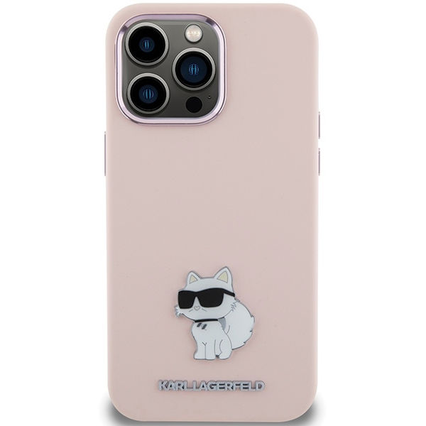 Karl Lagerfeld - Silicone (KLHCP15LSMHCNPP) - iPhone 15 Pro - Pink Choupette Metal Pin