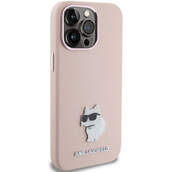 Karl Lagerfeld - Silicone (KLHCP15LSMHCNPP) - iPhone 15 Pro - Pink Choupette Metal Pin