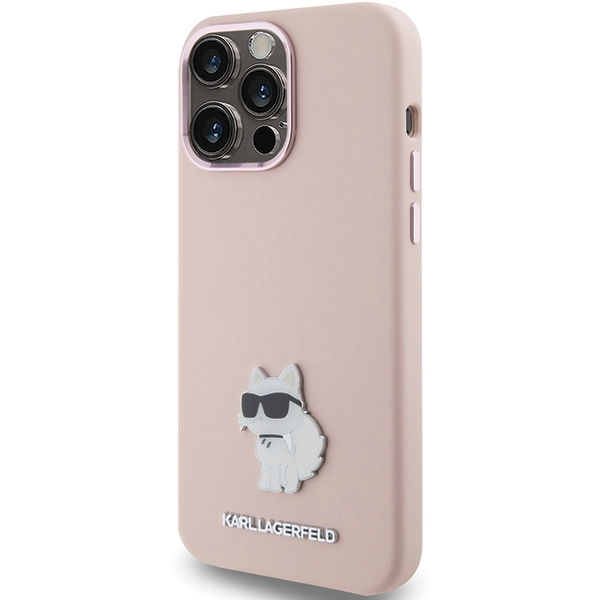 Karl Lagerfeld - Silicone (KLHCP15LSMHCNPP) - iPhone 15 Pro - Pink Choupette Metal Pin
