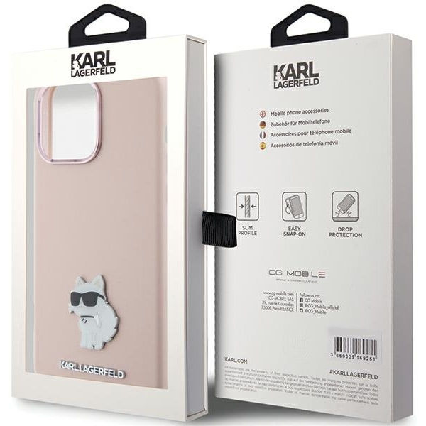 Karl Lagerfeld - Silicone (KLHCP15LSMHCNPP) - iPhone 15 Pro - Pink Choupette Metal Pin
