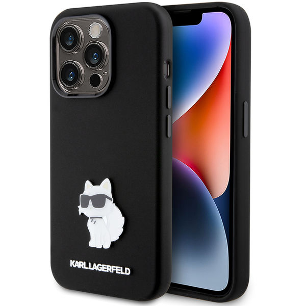 Karl Lagerfeld - Silicone (KLHCP15LSMHCNPK) - iPhone 15 Pro - Choupette Metal Pin