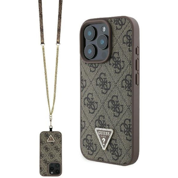 Guess - Leather Metal Logo Strass Crossbody (GUHCP16XP4TDSCPW) - iPhone 16 Pro Max - Brown