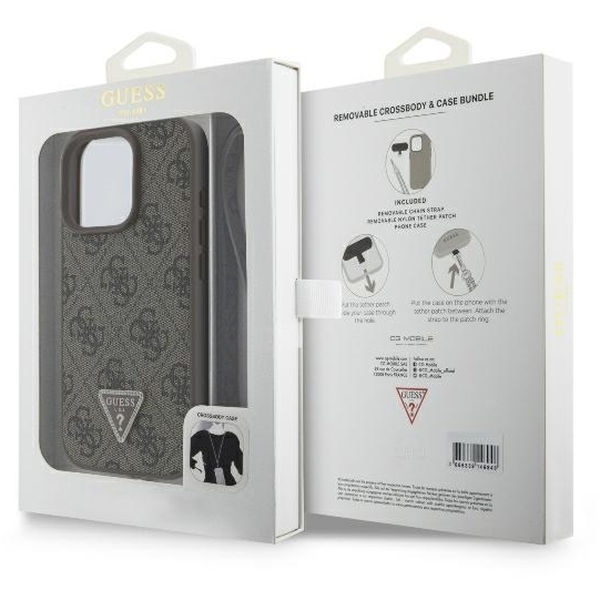 Guess - Leather Metal Logo Strass Crossbody (GUHCP16XP4TDSCPW) - iPhone 16 Pro Max - Brown