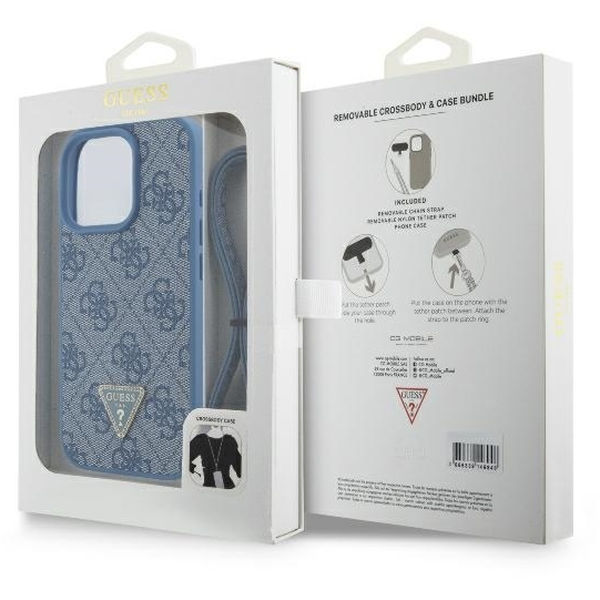 Guess - Leather Metal Logo Strass Crossbody (GUHCP16XP4TDSCPB) - iPhone 16 Pro Max - Blue