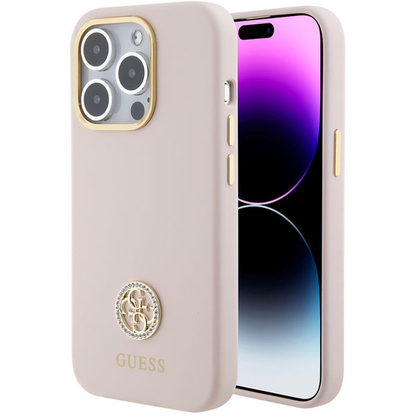 Guess - Silicone Logo Strass 4G (GUHCP15LM4DGPP) - iPhone 15 Pro - Light Pink