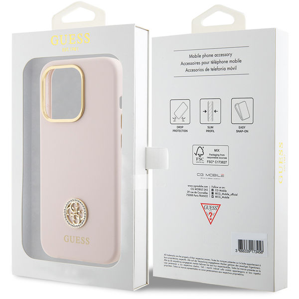 Guess - Silicone Logo Strass 4G (GUHCP15LM4DGPP) - iPhone 15 Pro - Light Pink