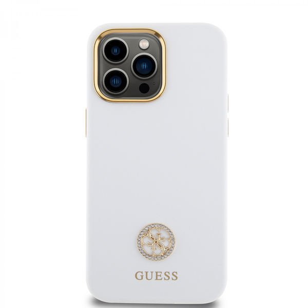 Guess - Silicone Logo Strass 4G (GUHCP15XM4DGPH) - iPhone 15 Pro Max - White