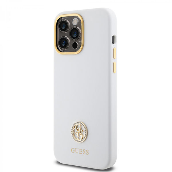 Guess - Silicone Logo Strass 4G (GUHCP15XM4DGPH) - iPhone 15 Pro Max - White