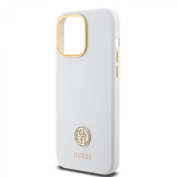Guess - Silicone Logo Strass 4G (GUHCP15XM4DGPH) - iPhone 15 Pro Max - White