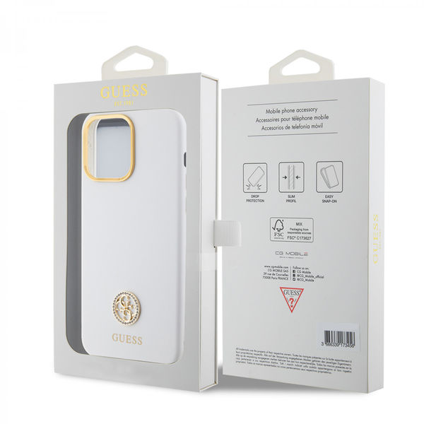 Guess - Silicone Logo Strass 4G (GUHCP15XM4DGPH) - iPhone 15 Pro Max - White