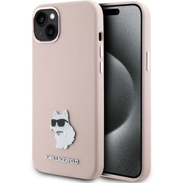 Karl Lagerfeld - Silicone (KLHCP15SSMHCNPP) - iPhone 15 - Pink Choupette Metal Pin