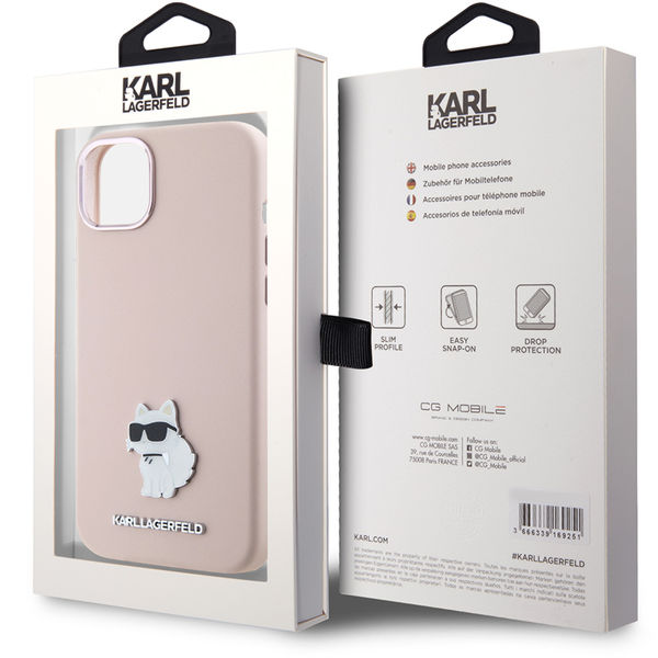 Karl Lagerfeld - Silicone (KLHCP15SSMHCNPP) - iPhone 15 - Pink Choupette Metal Pin
