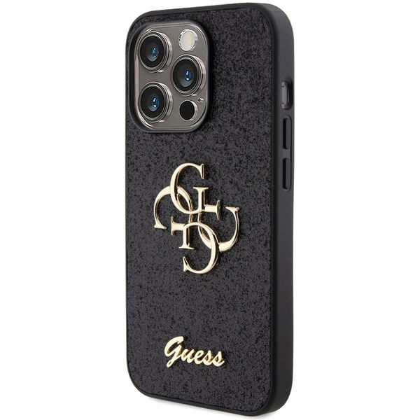 Guess - Glitter Script Big 4G (GUHCP15LHG4SGK) - iPhone 15 Pro - Black
