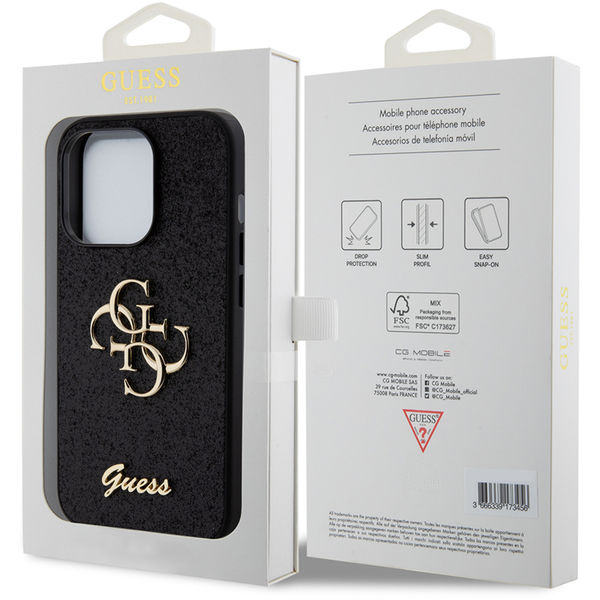 Guess - Glitter Script Big 4G (GUHCP15LHG4SGK) - iPhone 15 Pro - Black