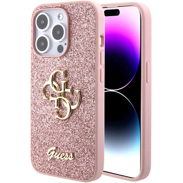 Guess - Glitter Script Big 4G (GUHCP15LHG4SGP) - iPhone 15 Pro - Pink