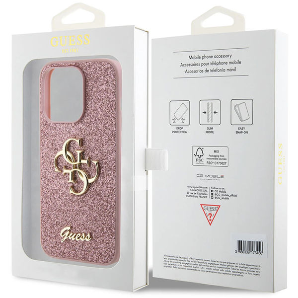 Guess - Glitter Script Big 4G (GUHCP15LHG4SGP) - iPhone 15 Pro - Pink