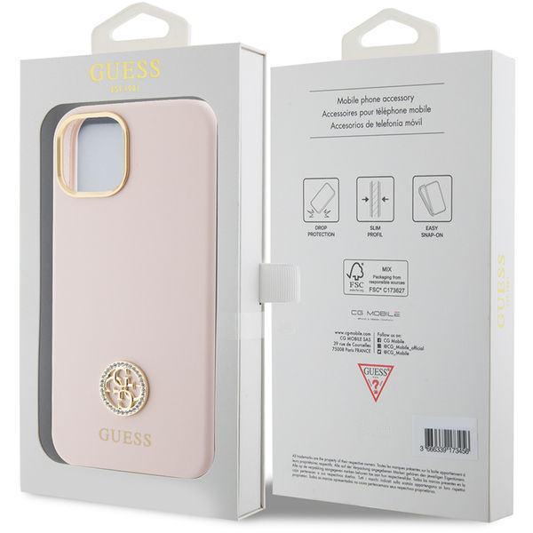 Guess - Silicone Logo Strass 4G (GUHCP15M4DGPP) - iPhone 15 Plus - Light Pink