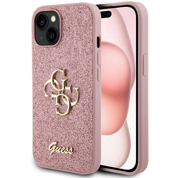 Guess - Glitter Script Big 4G (GUHCP15MHG4SGP) - iPhone 15 Plus - Pink