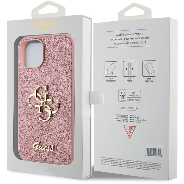 Guess - Glitter Script Big 4G (GUHCP15MHG4SGP) - iPhone 15 Plus - Pink