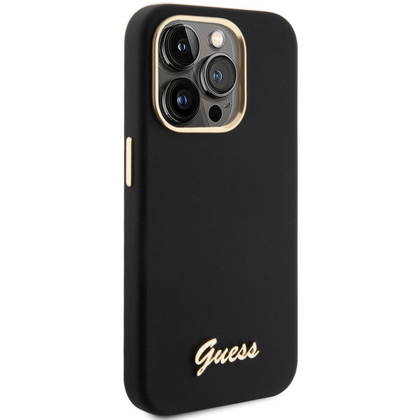 Guess - Silicone Script Metal Logo & Frame (GUHCP15LSMBSLK) - iPhone 15 Pro - Black