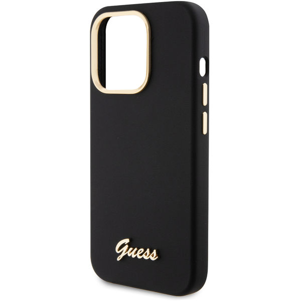 Guess - Silicone Script Metal Logo & Frame (GUHCP15LSMBSLK) - iPhone 15 Pro - Black