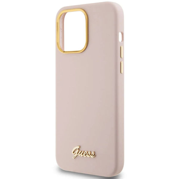 Guess - Silicone Script Metal Logo & Frame (GUHCP15LSMBSLP) - iPhone 15 Pro - Light Pink