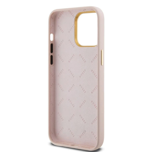 Guess - Silicone Script Metal Logo & Frame (GUHCP15LSMBSLP) - iPhone 15 Pro - Light Pink